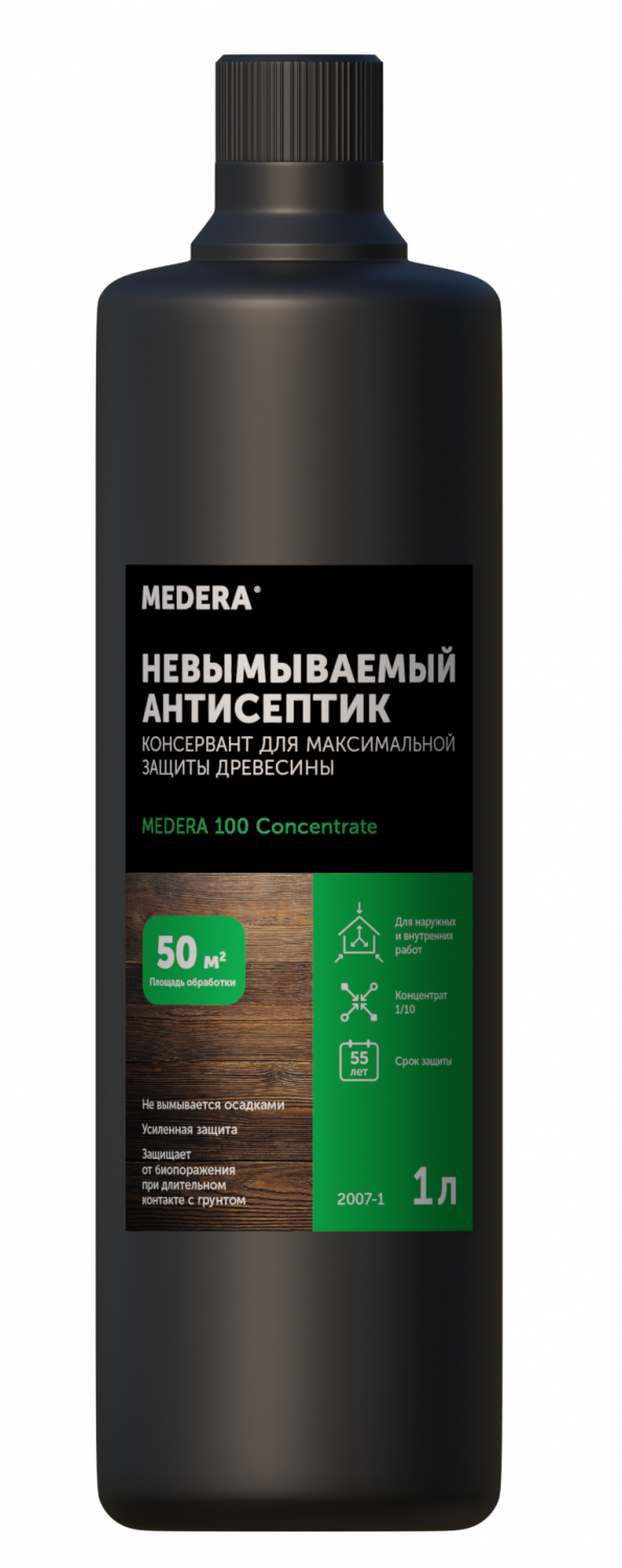 Невымываемый антисептик для древесины МЕДЕРА 100 Concentrate. 1 литр в магазине БРАЙТПРОФЕССИОНАЛ.РФ, фото