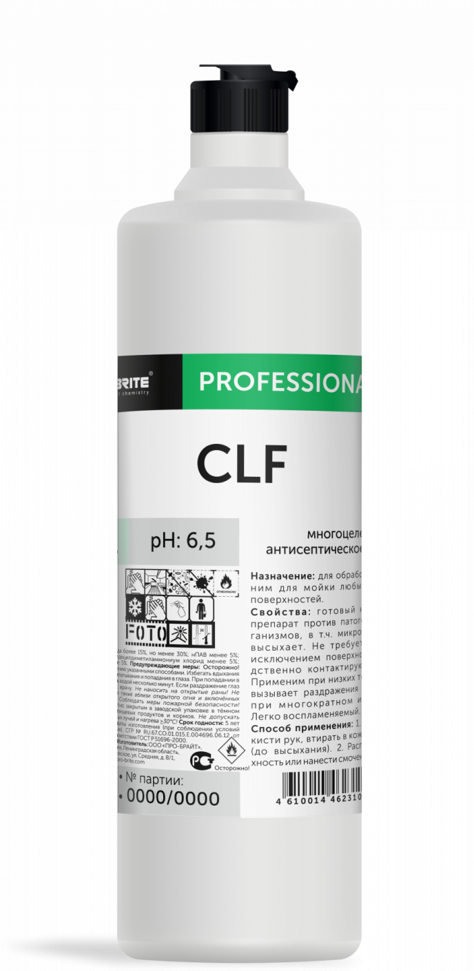 Кожный антисептик на основе изопропанола и час, моющее средство CLF. 1 литр в магазине БРАЙТПРОФЕССИОНАЛ.РФ, фото